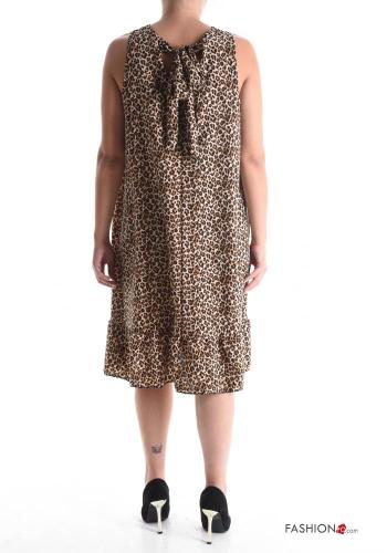 Abito senza maniche girocollo Fantasia animalier con balze con fiocco - ph 2