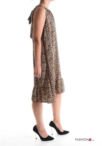 Abito senza maniche girocollo Fantasia animalier con balze con fiocco - ph 3