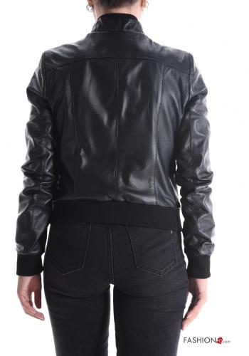 Genuine Leather Biker Jacket with pockets with lining with zip - ph 2