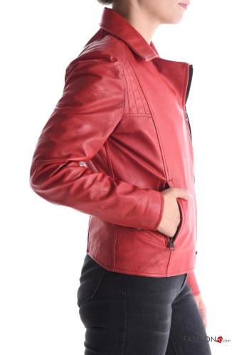 Blouson Style Motard en Cuir Véritable avec fermeture éclair avec doublure avec poches - ph 3