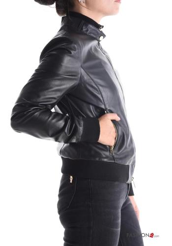 Genuine Leather Biker Jacket with pockets with lining with zip - ph 3