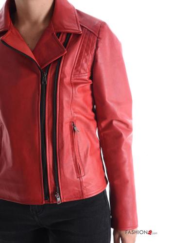 Blouson Style Motard en Cuir Véritable avec fermeture éclair avec doublure avec poches - ph 4