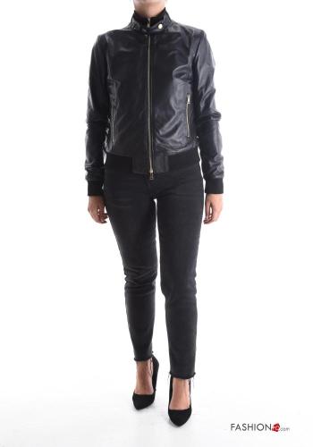 Genuine Leather Biker Jacket with pockets with lining with zip - ph 4