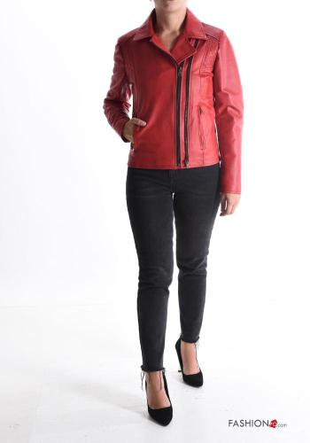 Blouson Style Motard en Cuir Véritable avec fermeture éclair avec doublure avec poches - ph 5