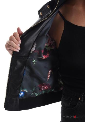 Genuine Leather Biker Jacket with pockets with lining with zip - ph 5