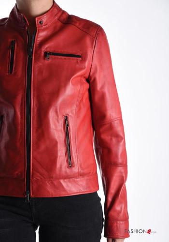 Bikerjacke aus Echtes Leder mit Taschen mit Futter mit Reißverschluss - ph 4
