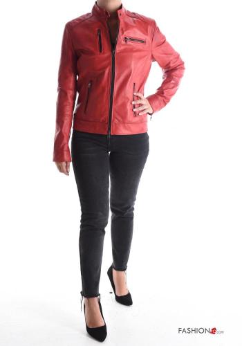 Bikerjacke aus Echtes Leder mit Taschen mit Futter mit Reißverschluss - ph 5
