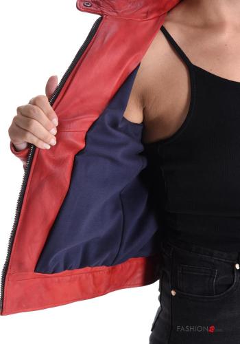 Bikerjacke aus Echtes Leder mit Taschen mit Futter mit Reißverschluss - ph 6