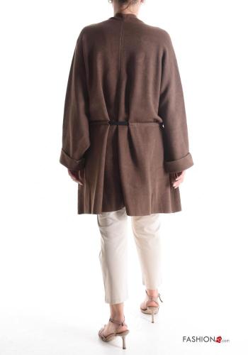 long sleeve Duster Coat with belt with rhinestones with pockets - ph 2