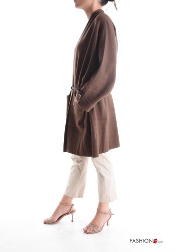 long sleeve Duster Coat with belt with rhinestones with pockets - ph 3