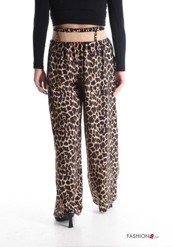 Pantalones wide leg Estampado animal con bolsillos con cinturón con elástico - ph 2