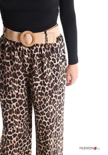 Pantalones wide leg Estampado animal con bolsillos con cinturón con elástico - ph 4