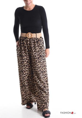 Pantalones wide leg Estampado animal con bolsillos con cinturón con elástico - ph 5