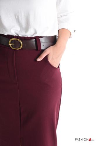 Saia Longuette midi com cinto com bolsos com fenda - ph 4