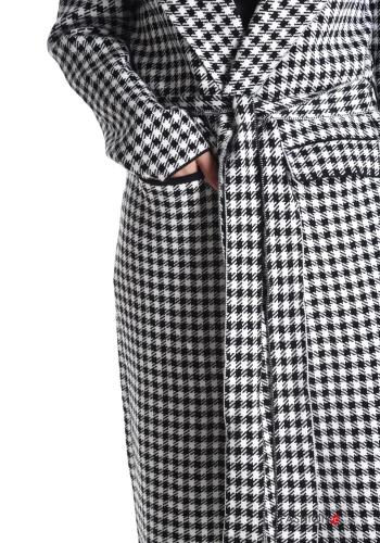 Houndstooth faux fur Coat with pockets with fabric belt - ph 4