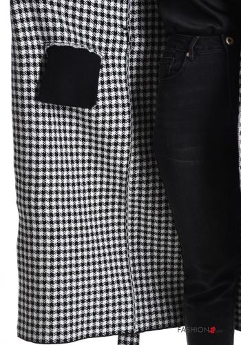 Houndstooth faux fur Coat with pockets with fabric belt - ph 5