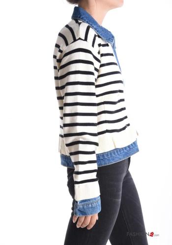 Striped denim with collar Wool Mix Sweater with buttons - ph 3
