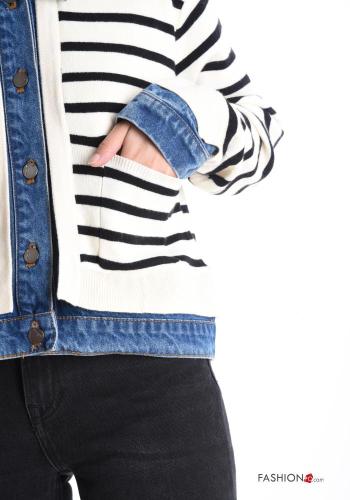 Striped denim with collar Wool Mix Sweater with buttons - ph 4
