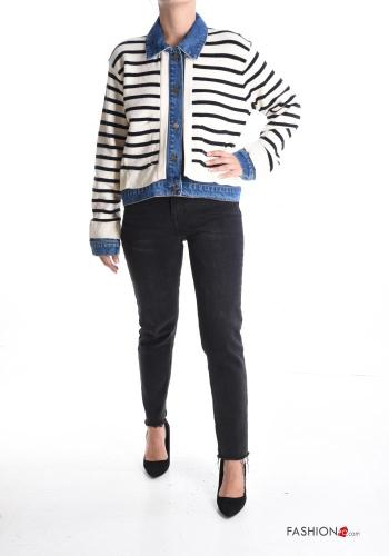 Striped denim with collar Wool Mix Sweater with buttons - ph 5