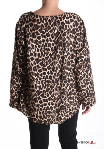 Blouse manches longues col rond Imprimé animalier à boutons - ph 2