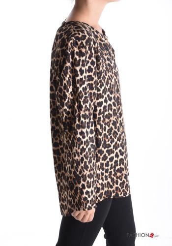 Blouse manches longues col rond Imprimé animalier à boutons - ph 3