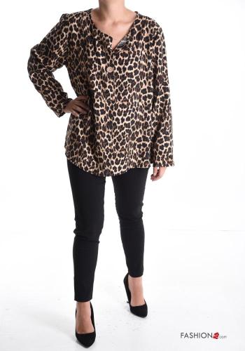 Blouse manches longues col rond Imprimé animalier à boutons - ph 5