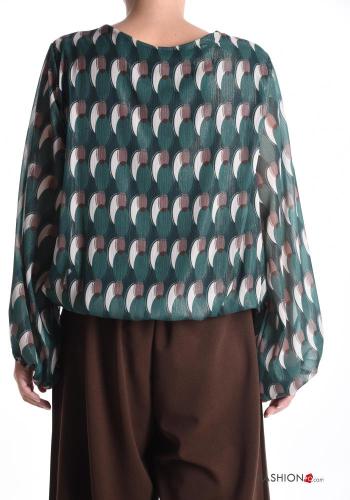 Blusa chiffon maniche lunghe girocollo Fantasia geometrica - ph 2