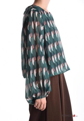 Blusa chiffon maniche lunghe girocollo Fantasia geometrica - ph 3