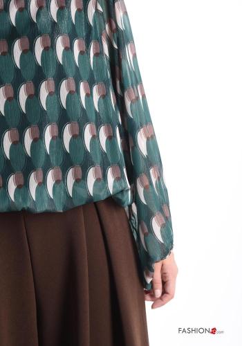Blusa chiffon maniche lunghe girocollo Fantasia geometrica - ph 4