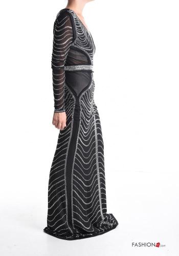 Abito lungo con zip scollo a V con strass - ph 3
