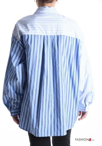 Chemise en Coton à collet Imprimé à rayures à boutons avec poches - ph 2