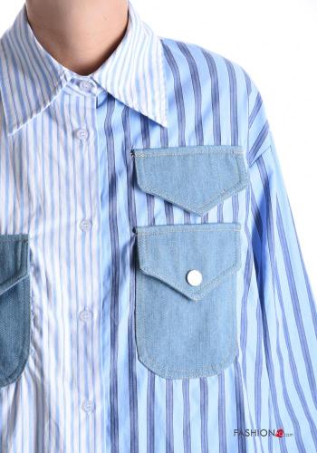 Chemise en Coton à collet Imprimé à rayures à boutons avec poches - ph 4