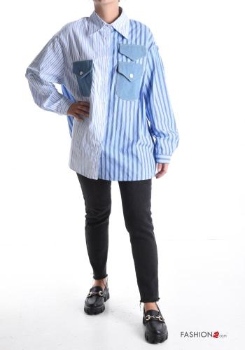 Chemise en Coton à collet Imprimé à rayures à boutons avec poches - ph 5