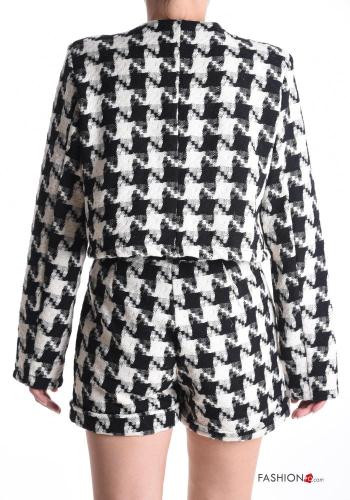 Tailleur en Coton courte Imprimé pied de poule avec poches sans doublure - ph 2