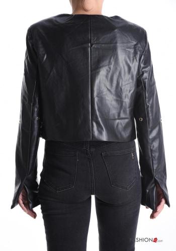 faux leather crew neck Bolero with zip with lining with studs - ph 2