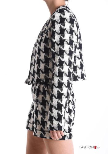 Tailleur en Coton courte Imprimé pied de poule avec poches sans doublure - ph 3