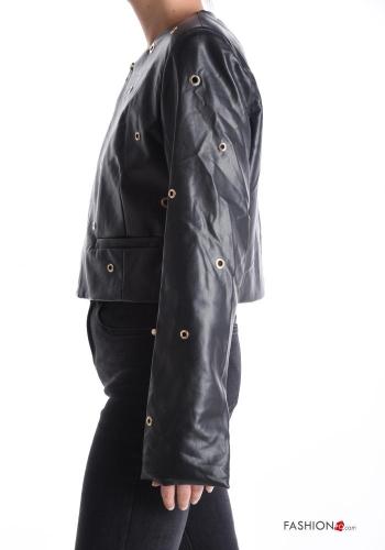 faux leather crew neck Bolero with zip with lining with studs - ph 3