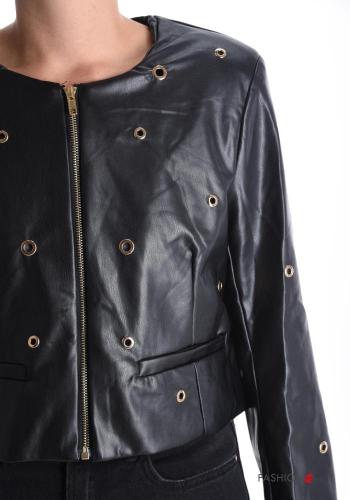 faux leather crew neck Bolero with zip with lining with studs - ph 4