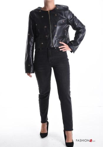 faux leather crew neck Bolero with zip with lining with studs - ph 5