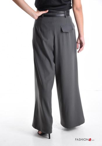 wide leg Hose aus Baumwolle mit Gürtel mit Taschen mit Knöpfen - ph 2