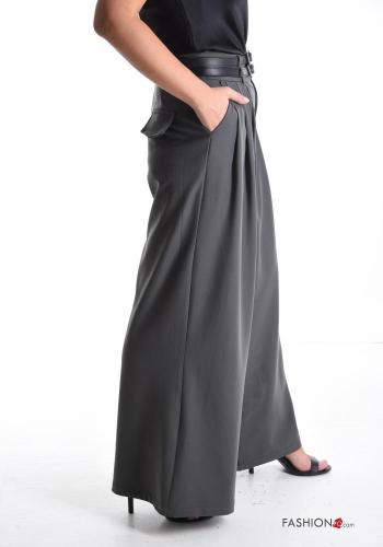 wide leg Hose aus Baumwolle mit Gürtel mit Taschen mit Knöpfen - ph 3