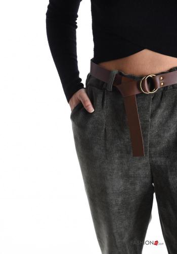 Samt Hose mit Gürtel mit gummizug mit Taschen - ph 4