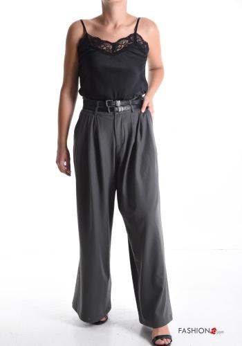 wide leg Hose aus Baumwolle mit Gürtel mit Taschen mit Knöpfen - ph 5