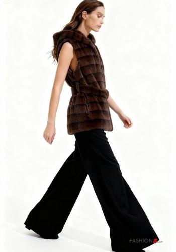 Smanicato pelliccia sintetica con fodera con cintura con cappuccio - ph 2