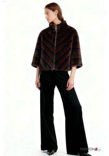 Pelliccia Sintetica maniche a tre quarti con zip a collo alto con tasche - ph 1