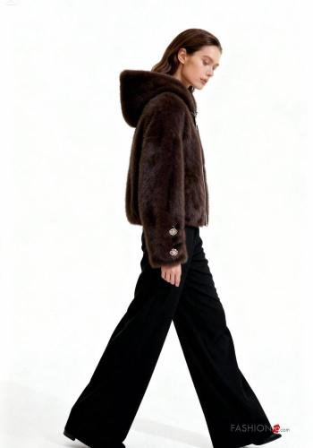 Cappotto pelliccia sintetica con zip con bottoni con cappuccio senza fodera con tasche - ph 2