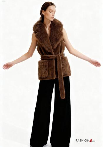faux fur Gilet with belt without lining with buttons with pockets - ph 1