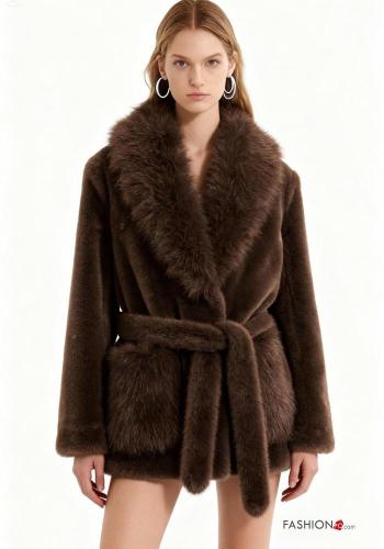 Chaqueta piel sintética con bolsillos con cinturón sin forro - ph 1