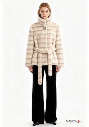 Giacca maniche lunghe con fodera con strass con tasche con cintura a collo alto con bottoni - ph 1