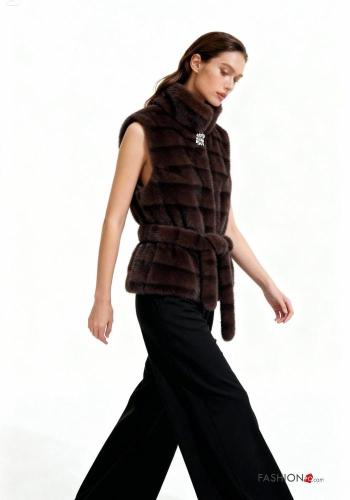 Smanicato pelliccia sintetica con fodera con strass con tasche con cintura a collo alto con bottoni - ph 1